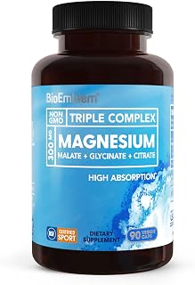 BioEmblem Magnesium Glycinate Complex, 300mg Per Serving, 90 Capsules | Triple Magnesium Citrate & Malate - NSF & Labdoor Certified - Muscle & Nerve Function - Vegan, Non-GMO Chelated Formula
