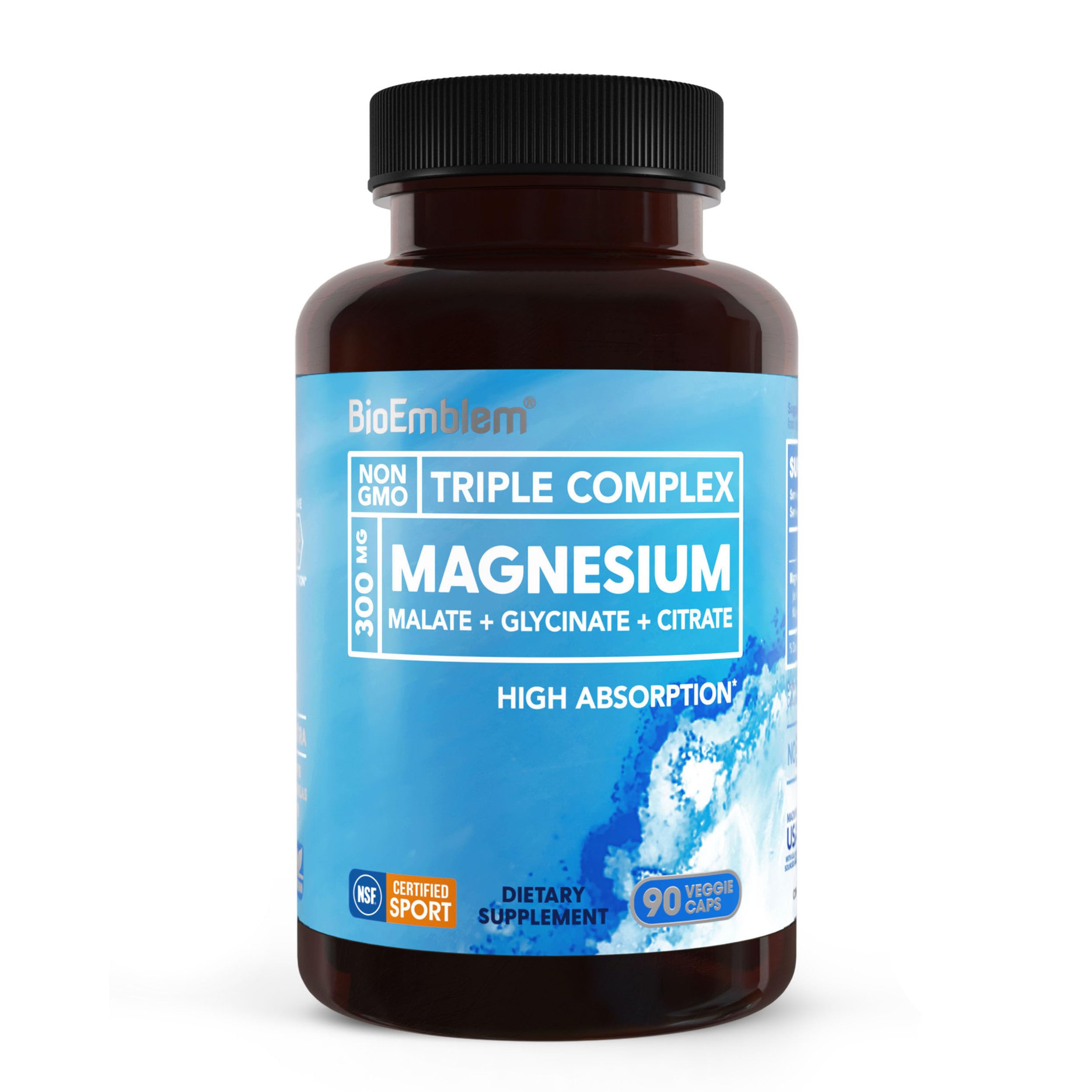 BioEmblem Magnesium Glycinate Complex, 300mg Per Serving, 90 Capsules | Triple M