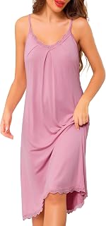 Vlazom Women's Nighties Sleeveless Nightdresses Lace Trim V Neck Nightgown Super Soft Negligee S-3XL