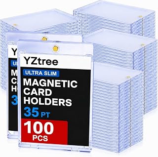 100ct Magnetic Card Holders: 35pt One Touch Card Holder - Ultra Slim | U-V Protection Hard Cards Sleeves Case for Sports Game, Football, Baseball