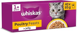 WHISKAS Adult Wet Cat Food in Jelly 40x85g Poultry Feasts | 100% high quality ingredients, formulated for your adult cat's daily needs, mouth-watering flavours & textures