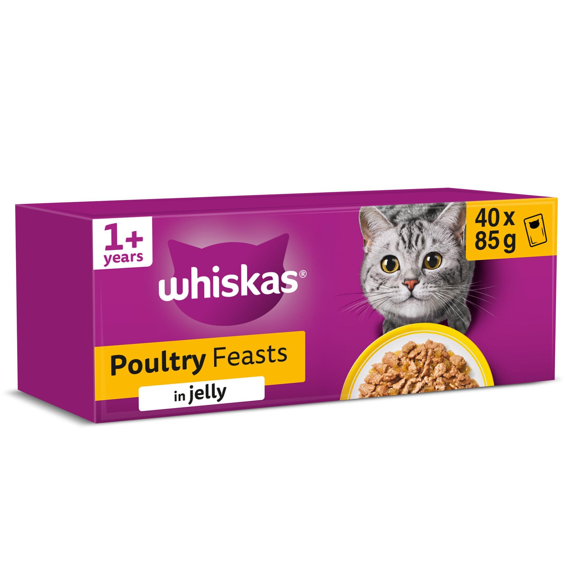 WHISKAS Adult Wet Cat Food in Jelly 40x85g Poultry Feasts | 100% high quality in