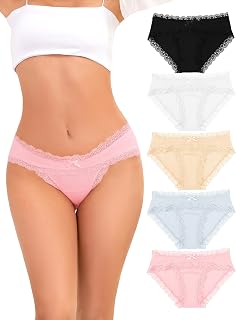 VOENXE Cotton Women's Panties Pack, Bikini Underwear Lace Women