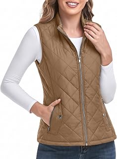 LONGKING Women's Outwear Quilted Gilet, NEW Upgraded Women's Outwear Vest With One Inner Pocket - Stand Collar Lightweight Zip Quilted Vest for Women