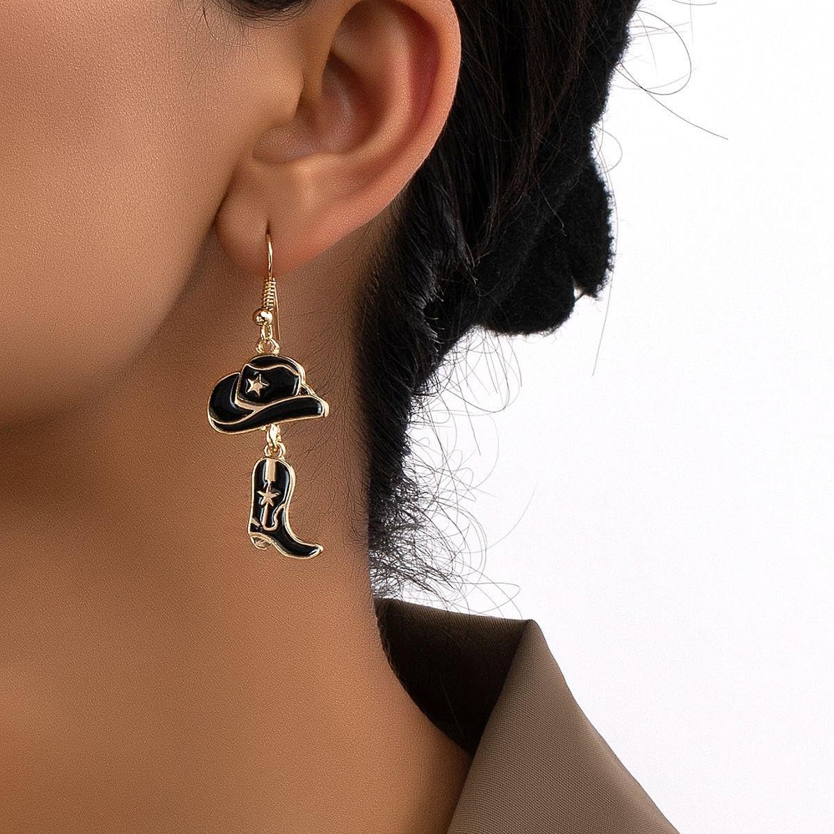 Western Cowgirl Dangle Earrings Vintage Pink Boot Hat Heart Design Cowboy Jewelr
