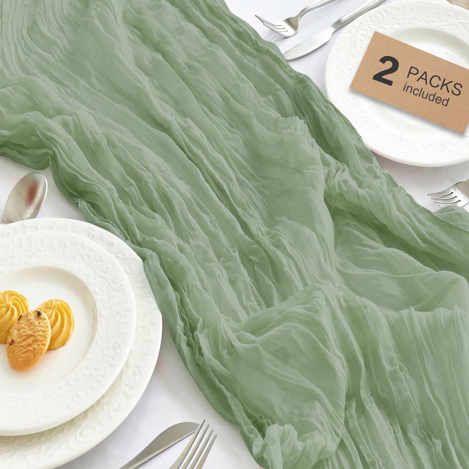 2 Pack Sage Green Cheesecloth Table Runner for Birthday Party Home Decor | 35x12
