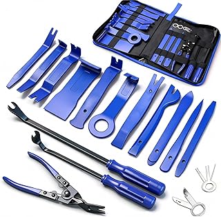 Poraxy 19Pcs Trim Removal Tool, Car Panel Dashboard Door Audio Trim Removal Tool Kit, Auto Clip Pliers Fastener Remover Set, Plastic Pry Tool, Automotive Upholstery Removal Kit