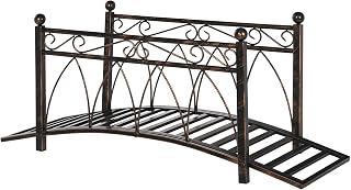 Outsunny 3.3' Metal Arch Zen Garden Bridge Decorative Footbridge, Bronze | Safety Siderails, Delicate Scrollwork, Corner Spheres, for Stream, Fish Pond