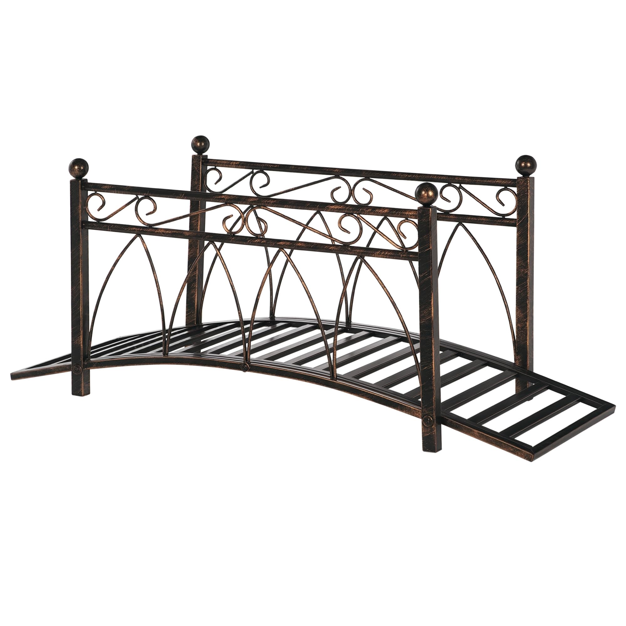 Outsunny 3.3' Metal Arch Zen Garden Bridge Decorative Footbridge, Bronze | Safet