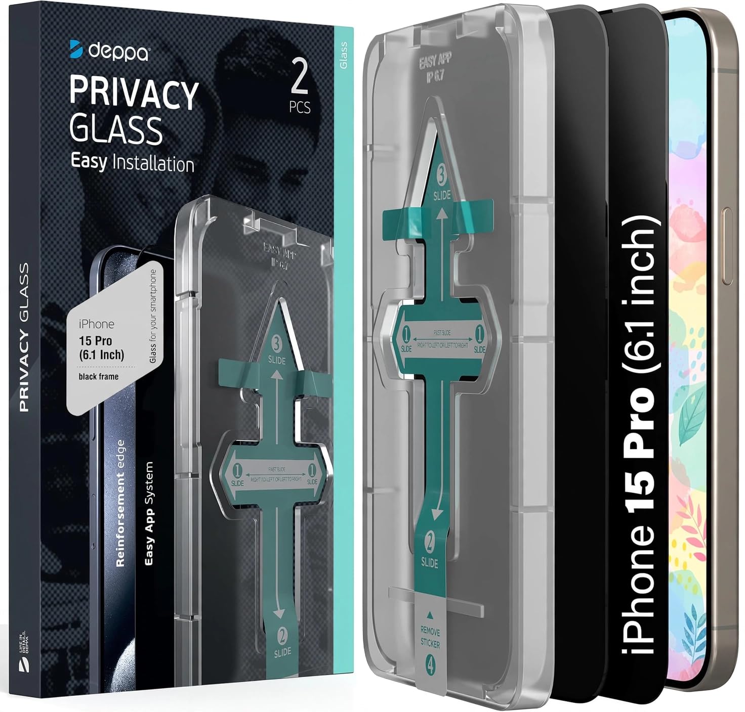 Deppa [2 Pieces Privacy Screen Protector for iPhone 15 Pro (6.1") | Anti-Spy 9H 
