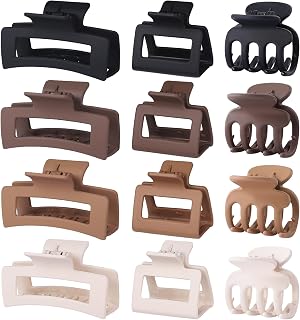 SMKSL 12 Pcs Hair Claw Clips for Women &amp; Girls 3 Styles Hair Accessories | Durable &amp; Sturdy Plastic Matte Clips for Thin Thick &amp; Curly Hair, Strong Hold &amp; Non-Slip, Ideal Stylish Gifts for Ladies