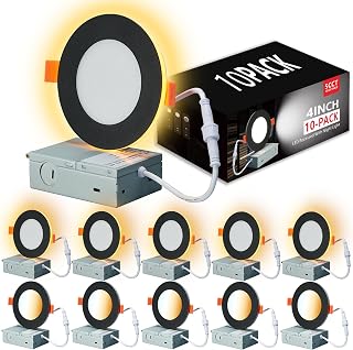 Togalonn Black Pot Lights LED 4 Inch Dimmable Recessed Lights with Night Light Mode, Slim Soffit Wafer Lighting, 2700K/3000K/3500K/4000K/5000K Selectable Downlight, ETL Listed, IC Rate, 9W, 10 Pack