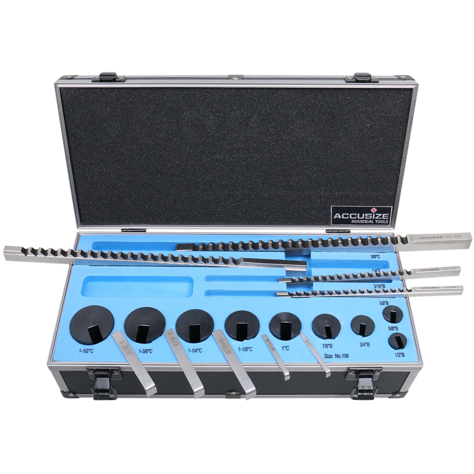 Accusize Industrial Tools - No.10 HSS Keyway Broach Set, 18 Pcs with Precision G