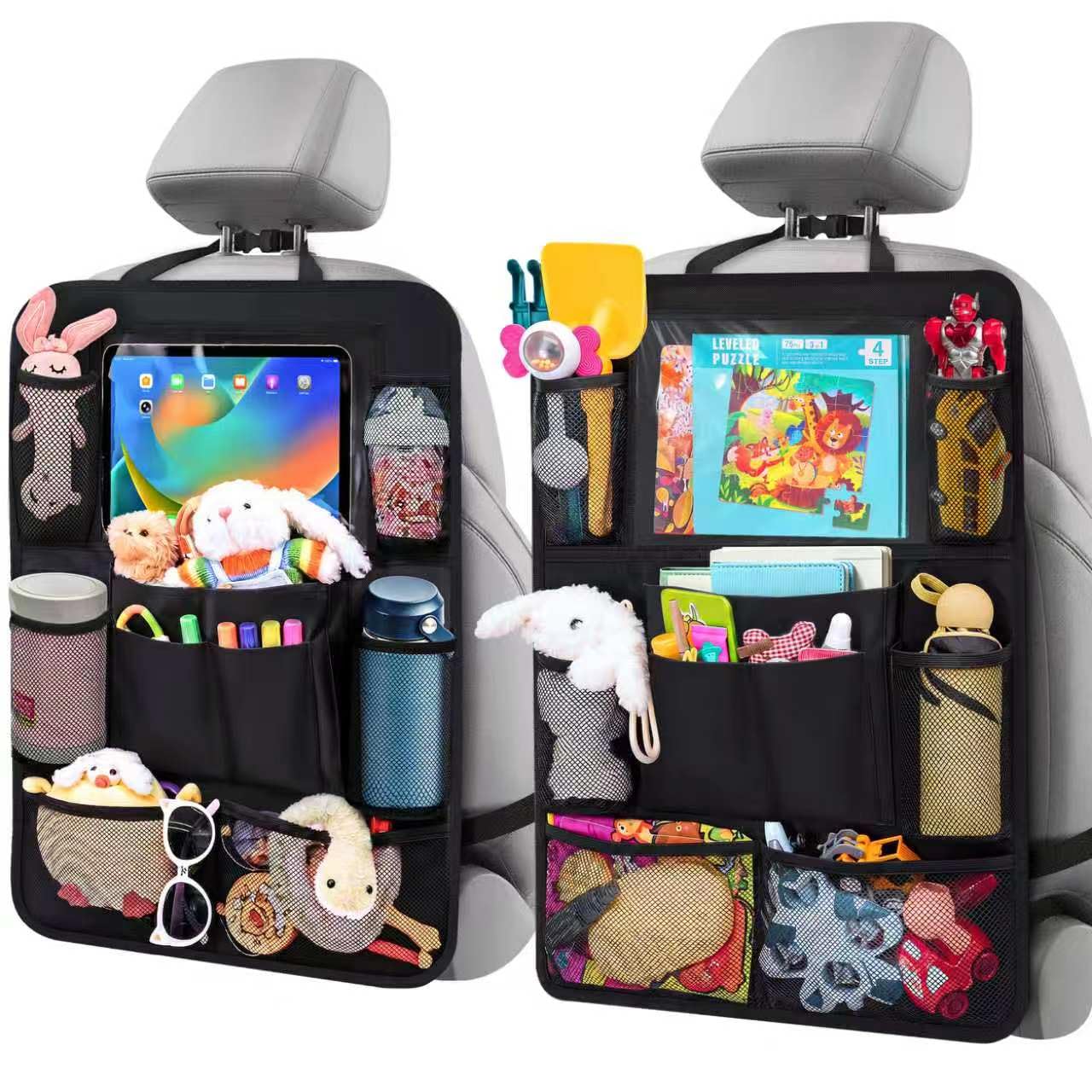 Backseat Car Organizer w/ 10 Storage Pockets 11" Tablet Holder, 2 PCS Black | Ca