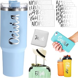 Humyoun 6 Sheets UV DTF Cup Wrap Waterproof Letter Stickers, Silver | Personalized Name Stickers for Water Bottles Tumblers, Waterproof UV DTF Alphabet A-Z Stickers for 14-40oz Mugs DIY Craft