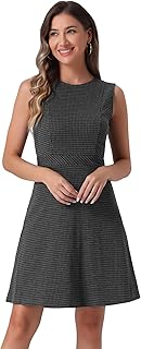 Allegra K Women's Sleeveless A Line Vintage Plaid Houndstooth Work Dresses