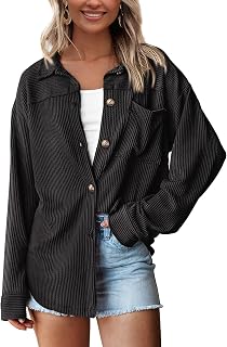 PRETTYGARDEN Camicie button down da donna 2025 autunno a maniche lunghe testurizzate a righe top oversize giacca shacket camicette in maglia