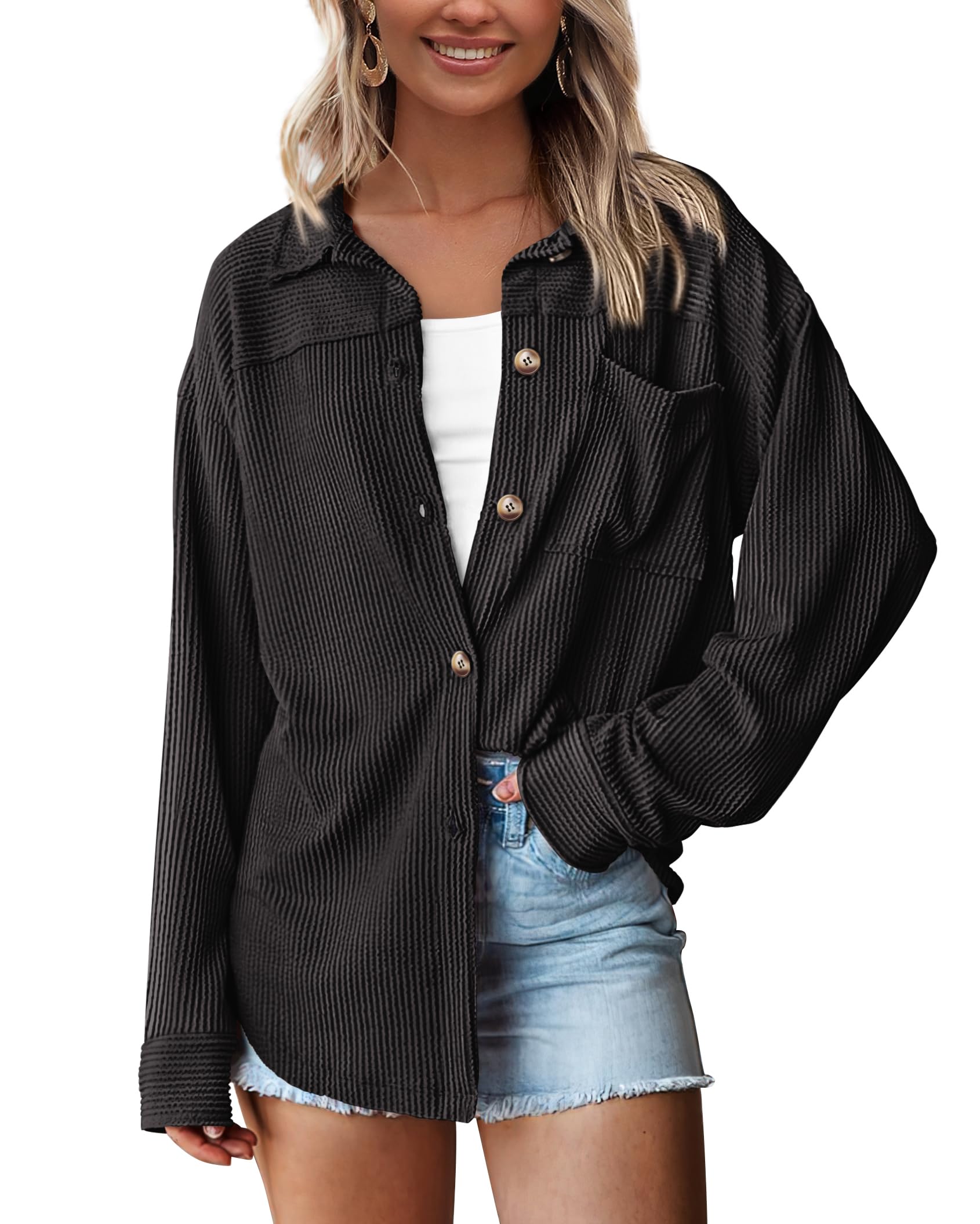 PRETTYGARDEN Camicie button down da donna 2025 autunno a maniche lunghe testuriz