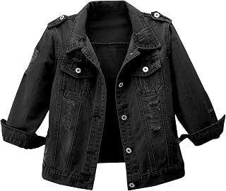 Hixiaohe Women Autumn 3/4 Sleeve Retro Short Denim Jackets Light Blue Jean Coats