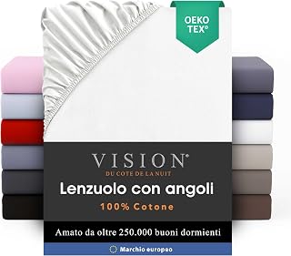 VISION Fitted Sheet - 100% Cotton - Double (63 x 200 cm) - Fitted Sheet - Fits Mattresses up to 25 cm - Oeko-Tex Certified - Machine Washable - Colour: White