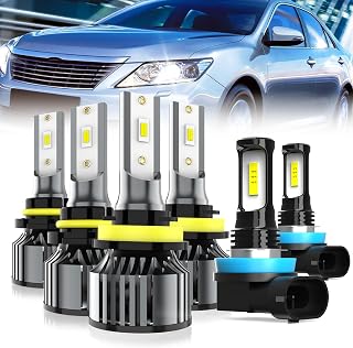 LED Headlight Bulbs Compatible With Toyota Camry 2007-2014,9005 + H11 High Low Beam + H11 LED Fog Light Bulb,6500K White,Plug and Play,Pack of 6