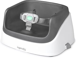 Ingenuity SmartClean Toddler Booster Seat for Kitchen Chair – Lightweight for on-the-go, Easy-Clean, 3-Point Harness Strap – Booster Seat for Dining Table, Slate