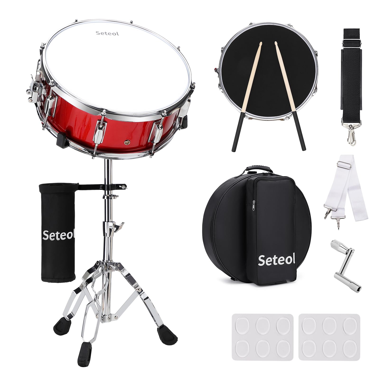 Seteol Snare Drum Set, 14" x 5.5" Marching Snare Drum with Stand & Bag | Silent 