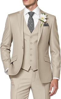 Huutoe Mens 3 Piece Bodycon Fit Suit Work Wedding Graduation Blazer Jacket One Button Waistcoat Pants Dinner Jacket