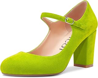 Aachcol Women's Mary Jane Pumps Chunky Mid Width Heel Closed Toe Round Toe Strap Ankle Dress Shoes Classic 8CM