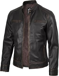 Cafe Racer Real Lambskin Leather Jackets For Men Motorcycle Style