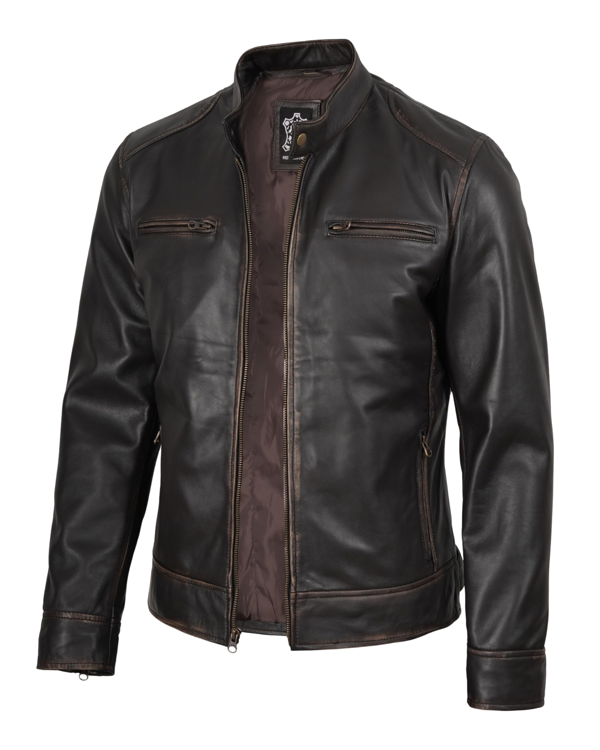 Cafe Racer Real Lambskin Leather Jackets For Men Motorcycle Style