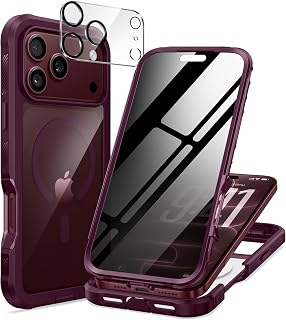 seacosmo for iPhone 18 17 Pro Max Case with Privacy Protector Burgundy