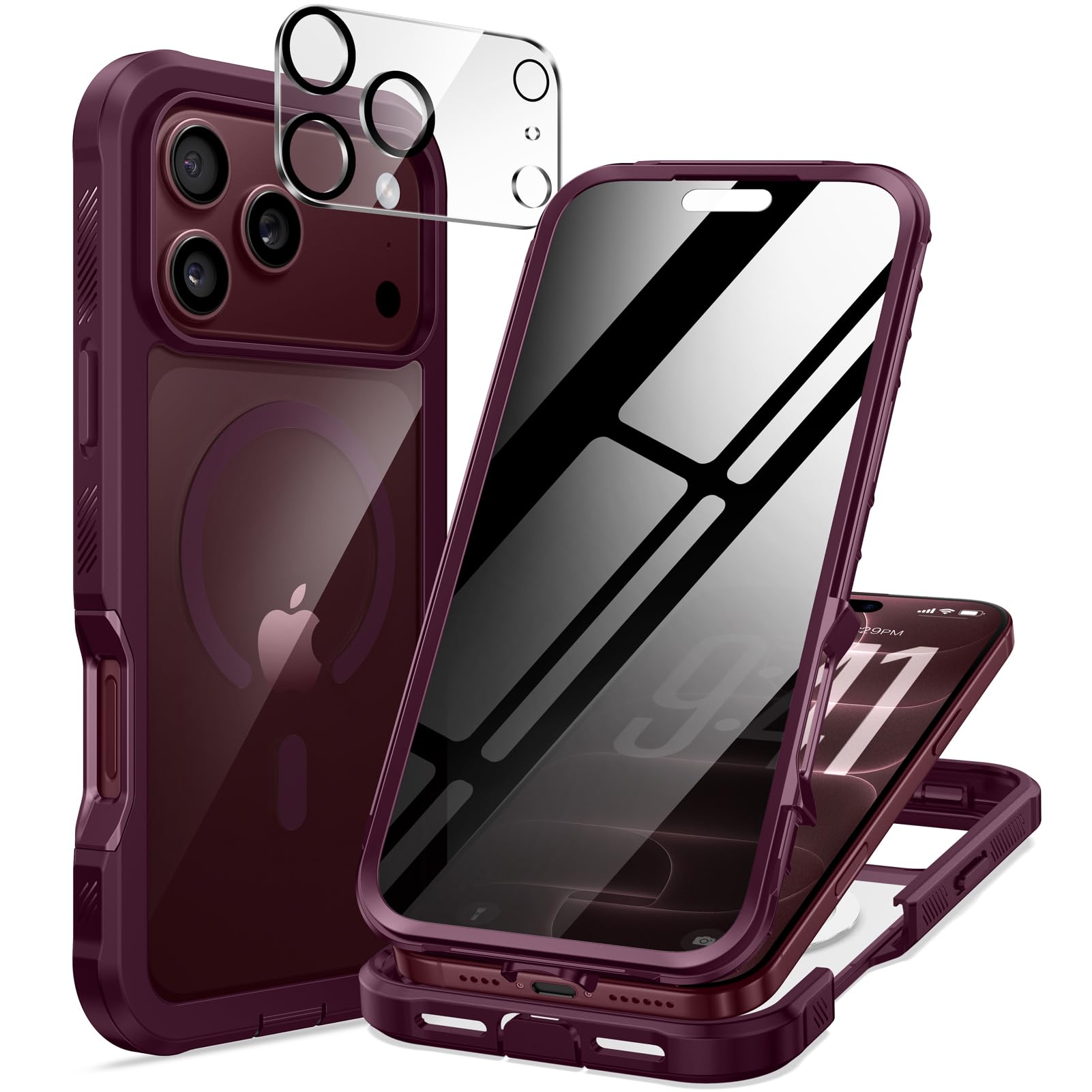 seacosmo for iPhone 18 17 Pro Max Case with Privacy Protector Burgundy