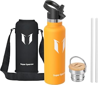 Super Sparrow Stainless Steel Water Bottle, 350 ml, 500 ml, 620 ml, 750 ml, 1 L, Leak-Proof Thermos Flask, BPA-Free Water Bottle, Carbonated Thermos Flask for Children, Fizz, Sports, University,