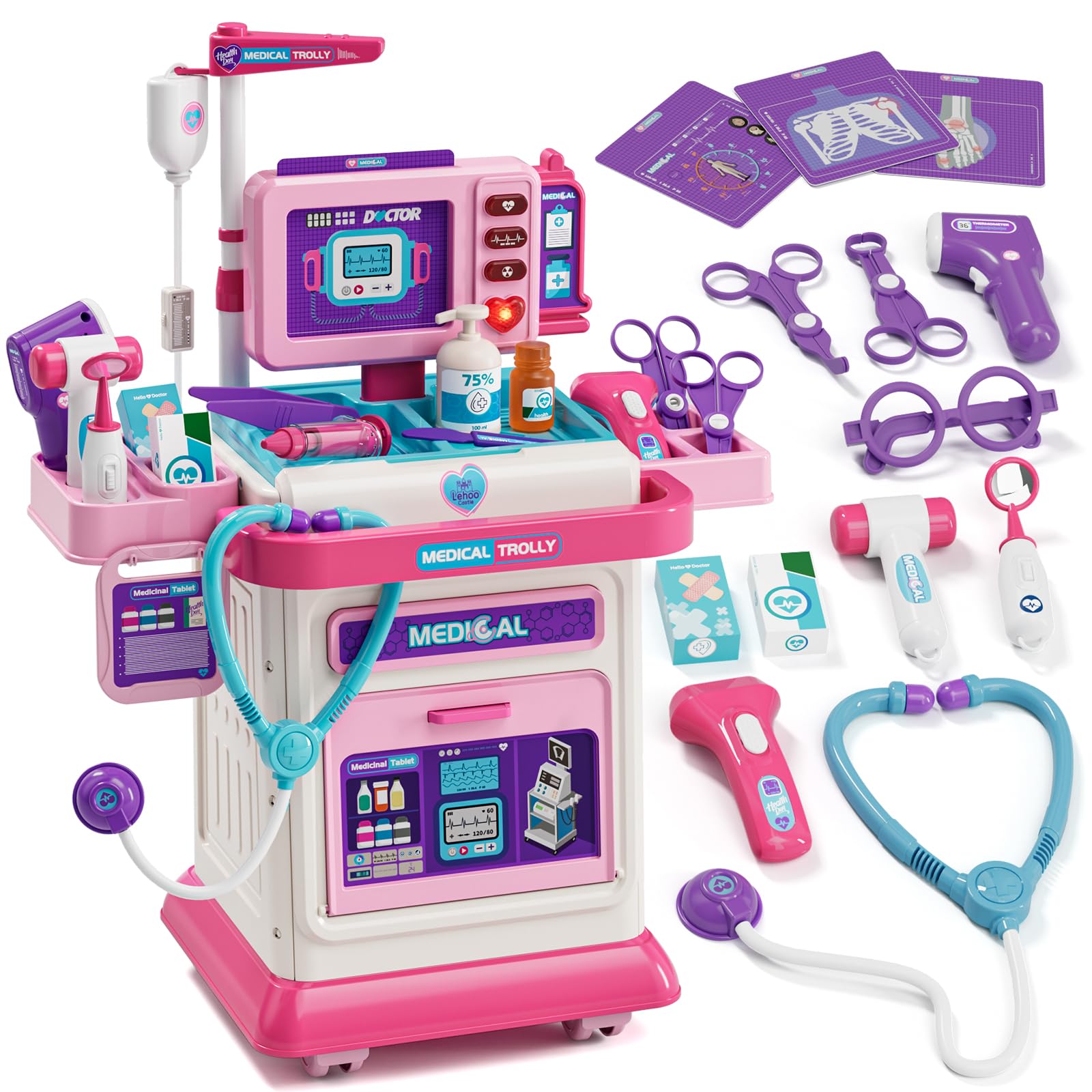 Lehoo Castle Doctor Kit Kids, Medical Play Cart Toy for Girl Aged 3-5(Pink) | Ki