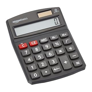 Amazon Basics LCD 8-Digit Desktop Calculator, Portable and Easy to Use, Black, 1-Pack