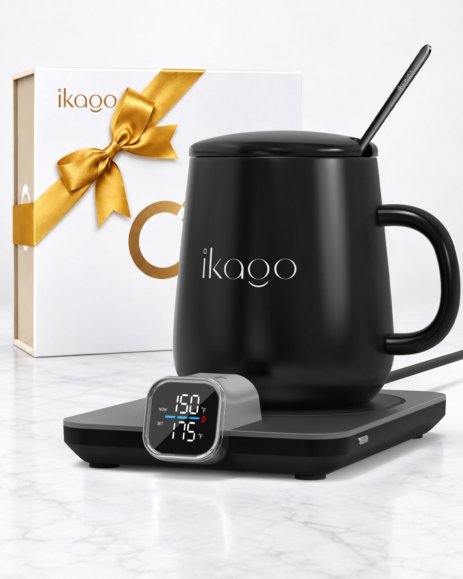 Coffee Cup Warmer & iKago Mug Set,  1℉ Precise Temp Control Mug Warmer | Auto Sh