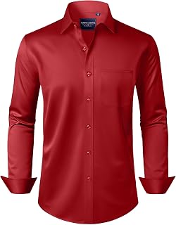 Alimens & Gentle Men's Dress Shirts Long Sleeve Wrinkle-Free Stretch Shirts Solid Formal Button Down Shirt with Pocket