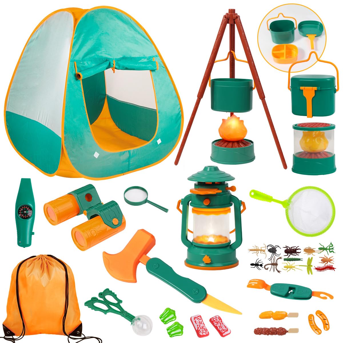 Meland Camping Play Set for Children 3-6, Pretend Adventure Toy Gift | Pop-up te