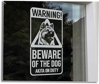 Warning: Beware of the Dog Sticker, Akita Home Security Window Car Sign, Japanese American Dog Owner Gift -V26 (External - White Print)