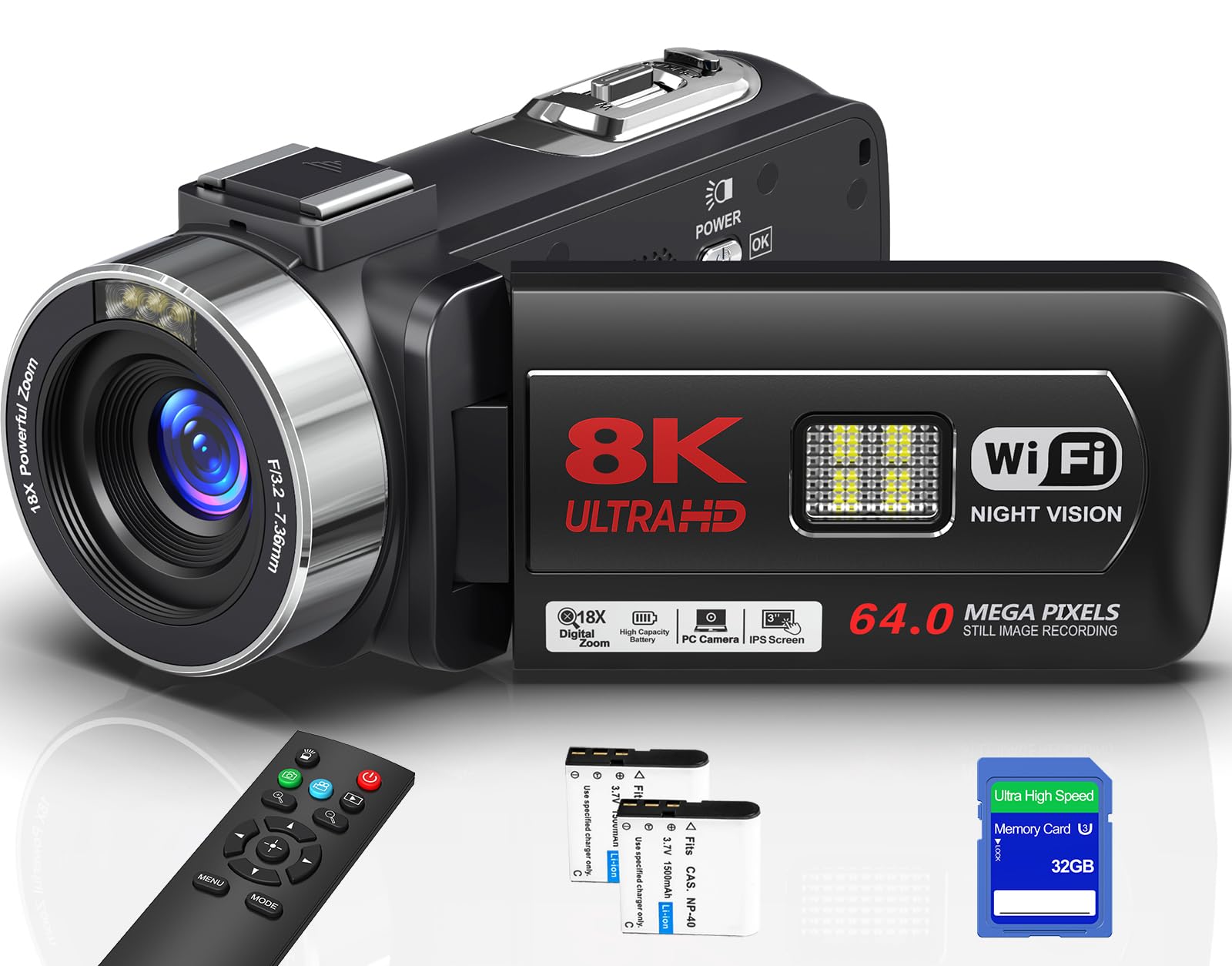 8K Video Camera 64MP Camcorder IR Night Vision 18X Zoom WiFi Vlog Camera | Suppo