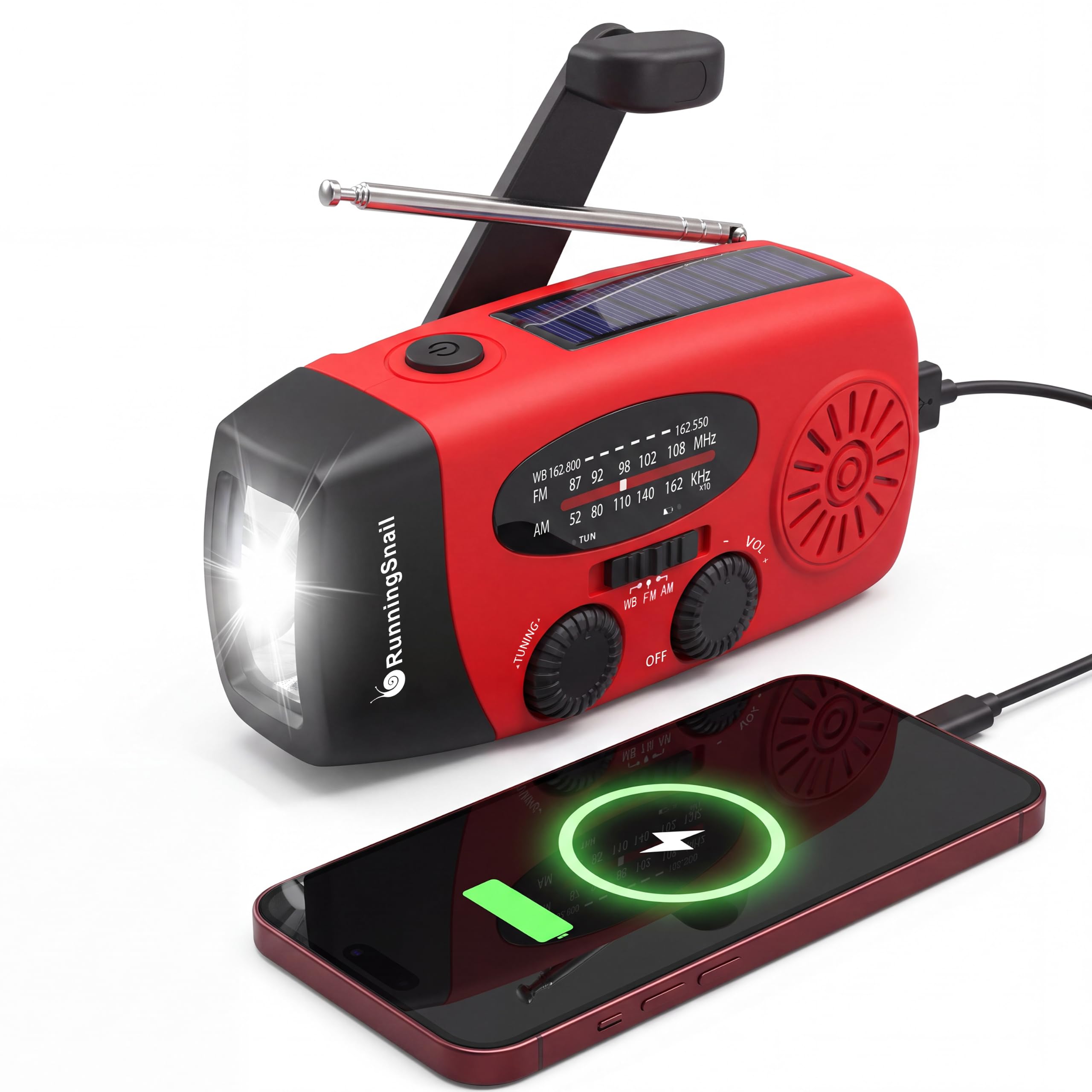 RunningSnail Hand Crank Radio with Flashlight, NOAA/AM/FM Emergency Radio | 2000