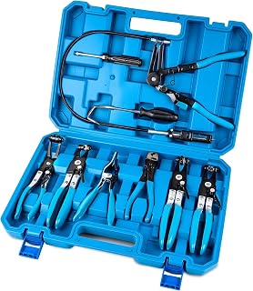 9PCS Professional Hose Clamp Pliers Set for Automotive, Long Reach Flexible Wire &amp; Swivel Jaw Pliers for Fuel, Oil, Coolant Radiator Heater and Water Hoses