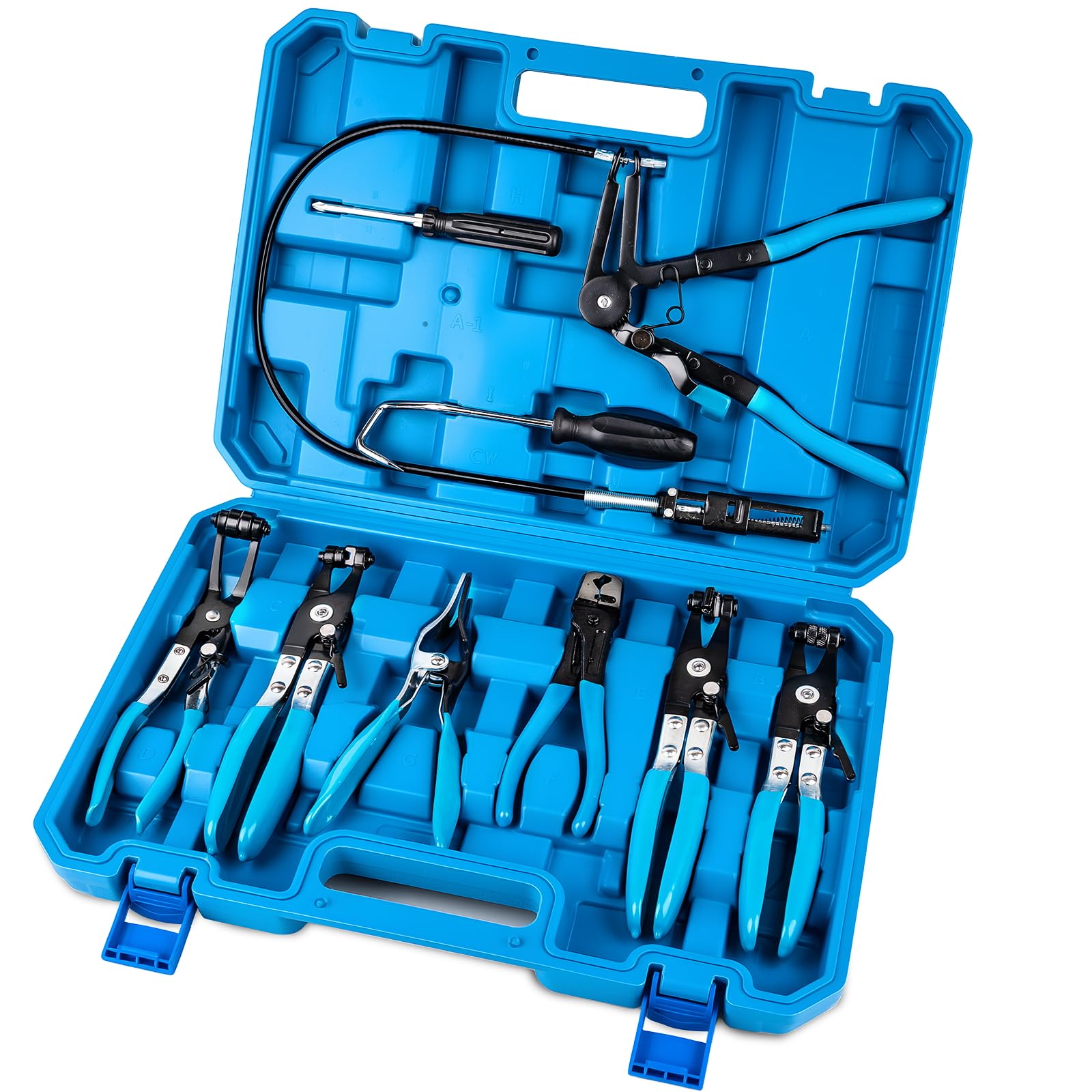 9PCS Professional Hose Clamp Pliers Set for Automotive, Long Reach Flexible Wire