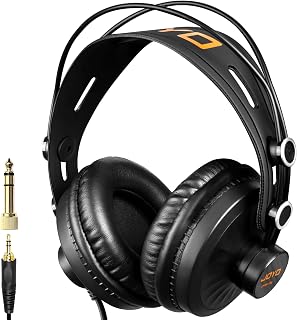 JOYO Studio Monitor Headphones, 50mm Drivers Over-Ear with Passive Noise Isolation, Flat Response for Recording/Mixing/Guitar Amp/Podcast, 3.5mm & 6.35mm Adapter (JMH-02)