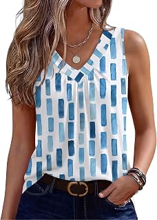 Zeagoo Women's Summer Tank Top Sleeveless Loose Fit V-Neck Pleated Basic Elegant Casual Fashion
