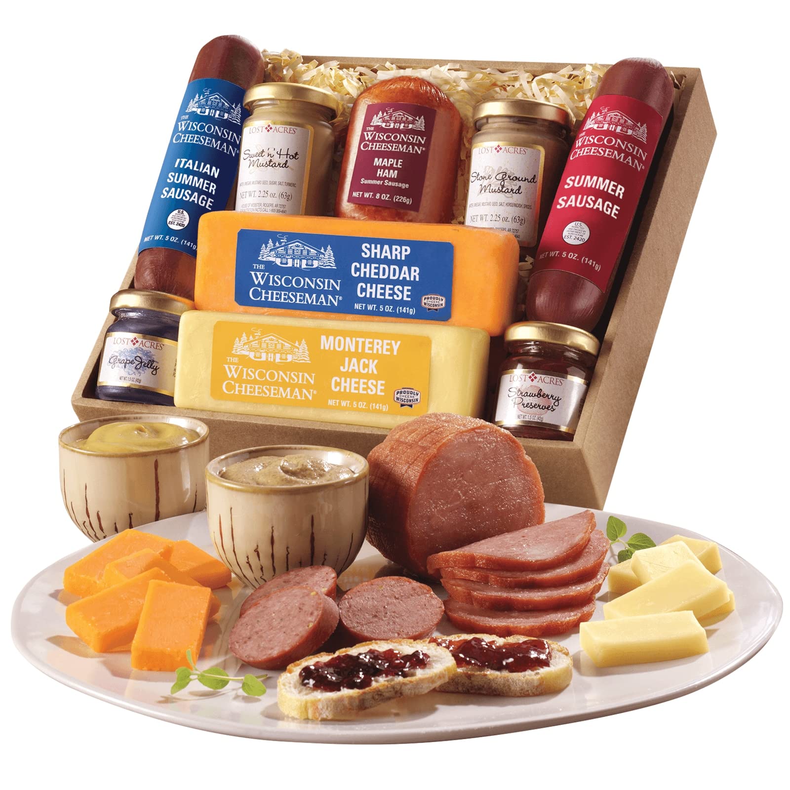 The Wisconsin Cheeseman Hostess Delight Gift Basket with Meats and Cheeses | Sum