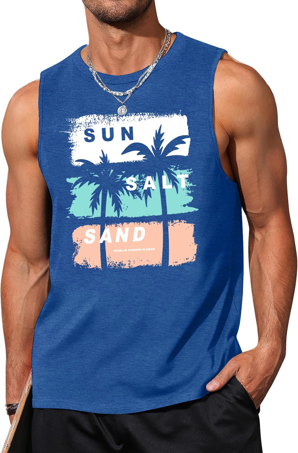 VVNTY Mens Vests Palm Tree Tank Tops Men Casual Hawaiian Summer Beach Sleeveless