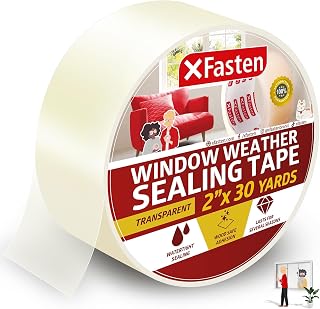 XFasten Transparent Window Weather Sealing Tape, 2-Inch x 30 Yards (50.8mm x 27.43m), Clear Window Draft Isolation Sealing Film Tape, No Residue