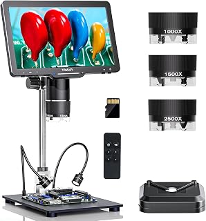 TOMLOV TriL110 3-Lens Digital Microscope 2500X Full View Coin Magnifier 10" | IPS Screen, TV & PC Display, 24MP Camera & 2K Video, 12+2 LED Lights, Slides Viewing, for Collection Supply & Soldering